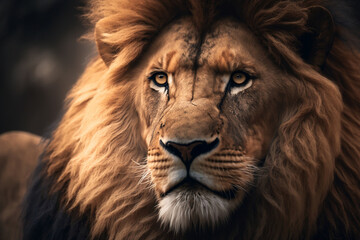 Incredible Lion Closeup: Stunning Headshot Featuring Detailed Face and Eyes. Generative AI