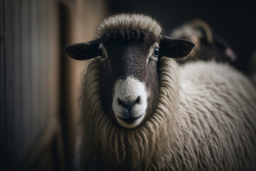 Fototapeta premium Incredible Sheep Closeup: Stunning Headshot Featuring Detailed Face and Eyes. Generative AI