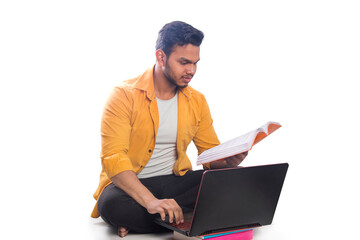 College student with a laptop while ATTENDING ONLINE CLASS