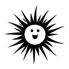 Hand drawn happy smile sun isolated on white background. 