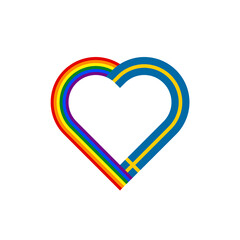 unity concept. heart ribbon icon of rainbow and sweden flags. PNG