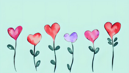 Plakat spring flowers on blue background, love, generative ai, valentine's day, wedding, mothers day, watercolor style