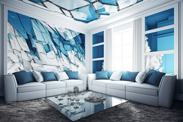 modern interior background, living room, Scandinavian style, 3D render, Generative Ai