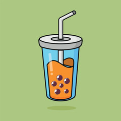 cute kawaii boba tea milk shake chocolate coffee plastic glass cup vector single image