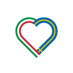 unity concept. heart ribbon icon of italy and sweden flags. PNG