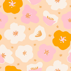 Pastel buttercup flowers seamless pattern. Cute Spring summer background for greeting card, fabric, wallpaper or wrapping paper