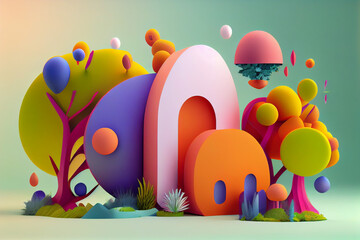 Dynamic 3d render of colorful geometry shape, futuristic background, spring season Generative AI