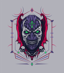 witch skull illustration. illustration concept for the design of clothes, jackets, hoodies, and posters. scalable and editable vector.