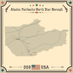 Large and accurate map of Fairbanks North Star Borough, Alaska, USA with vintage colors.