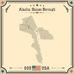 Large and accurate map of Haines Borough, Alaska, USA with vintage colors.