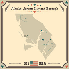 Large and accurate map of Juneau City and Borough, Alaska, USA with vintage colors.