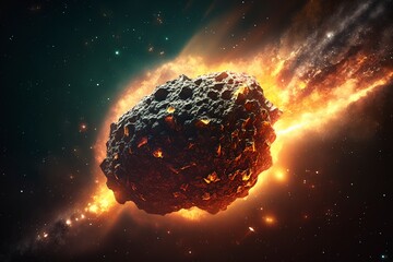 Meteorites in space.AI technology generated image - obrazy, fototapety, plakaty