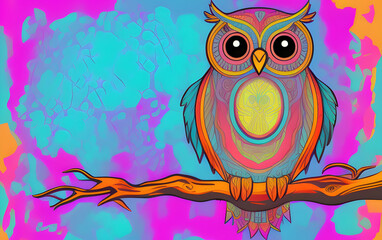 Naklejka premium A designed of an owl lines retro