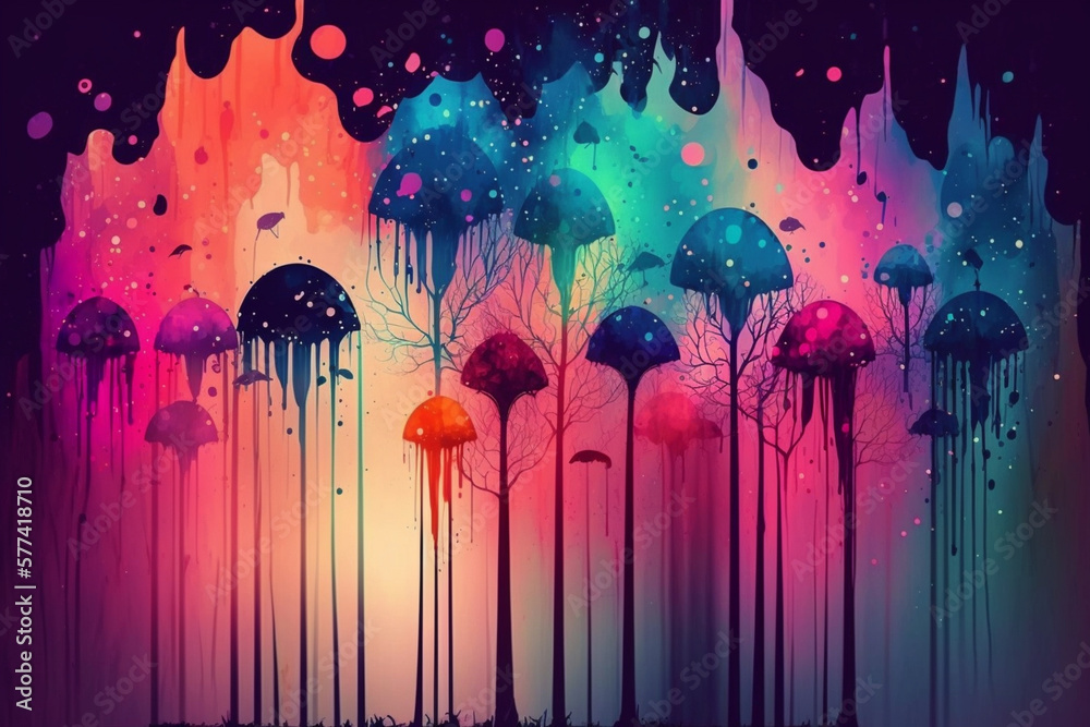 Sticker lovely cute neon watercolor wallpaper generative ai