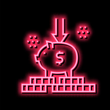 put money in piggy bank neon glow icon illustration