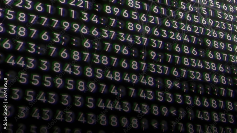 Poster concept of science, math code changing all over the screen. motion. many numbers and endless cyber s