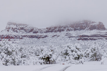 Beautiful Snow Covered Landscape in Sedona Arizona in Winter