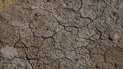 Climate change drought land. Global warming issue, cracked mud in the bottom of a river