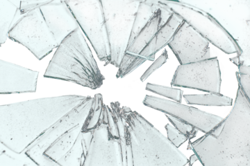 Broken glass on transparent background with glass cracks and splinters. Can be put on any image, glass parts are transparent also