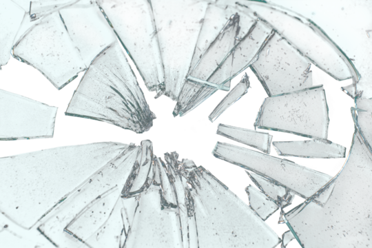 Broken glass on transparent background with glass cracks and splinters. Can be put on any image, glass parts are transparent also