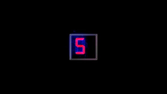 digital countdown animation on 0 to10 4k .red and blue neon rectangle on squires black background