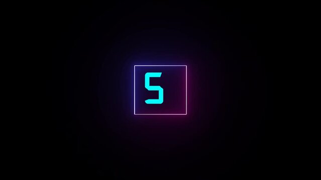 digital countdown animation on 0 to10 4k .yellow and blue neon rectangle on squires black background