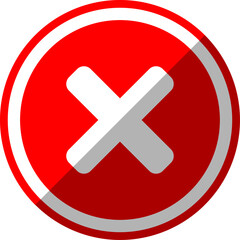 Red X Cross No Sign Wrong or Decline or Error Round Circle Icon with 3D Style Shadow Effect. Vector Image.	
