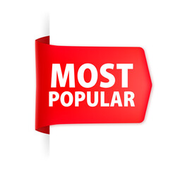 Most popular red label with ribbon. Vector illustration © VectorUP