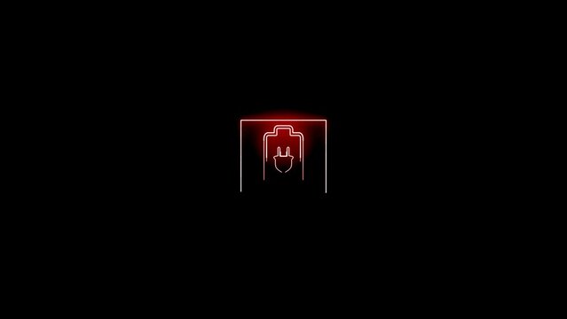 red color charger battery icon animated on neon rectangle squires black background