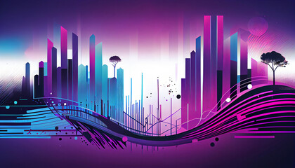 Abstract futuristic cityscape event poster Blue Purple Blue-Purple Gradient Multi-geometric Line Background, Generative AI Technology