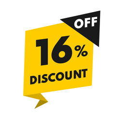 Price tag 16 percent off, yellow and black value balloon	