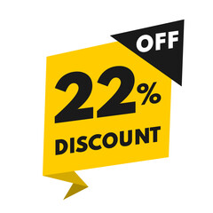 Price tag 22 percent off, yellow and black value balloon	