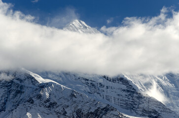 View of the Annapurna massif from Manang. Annapurna Circuit trekking trail.