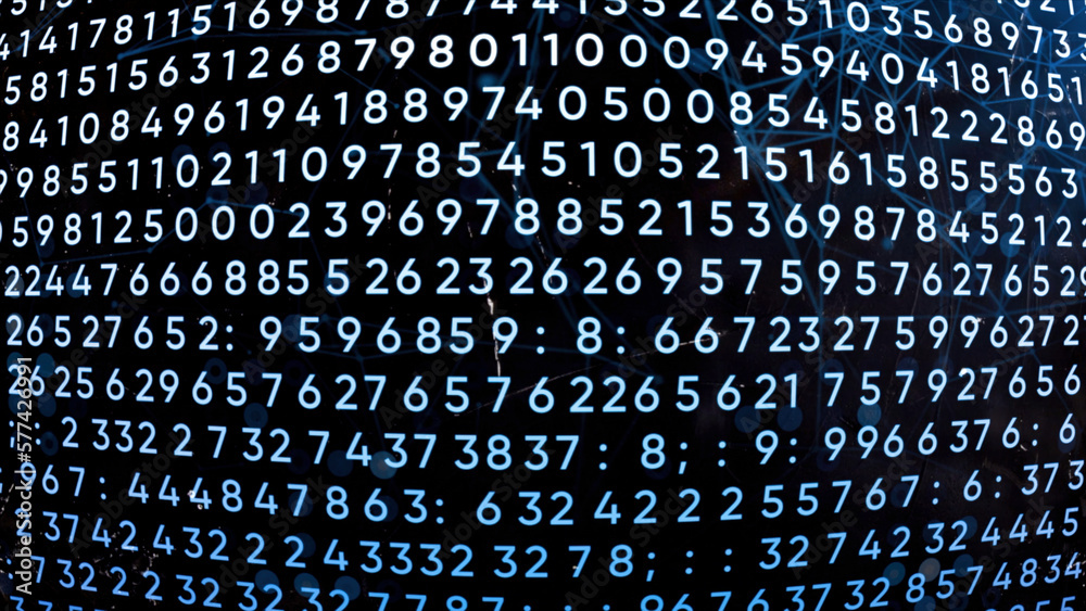 Poster concept of science, math code changing all over the screen. motion. many numbers and endless cyber s