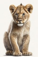 Obraz premium full body realistic lion cub on black and white background Generative AI