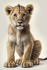 Fototapeta na wymiar full body realistic lion cub on black and white background Generative AI