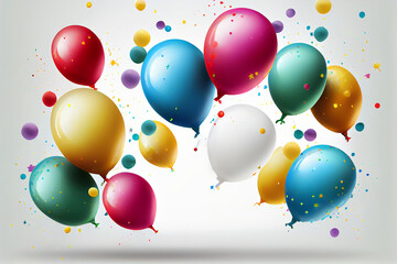 Happy Birthday Celebration Background with Realistic Balloons. Template for Birthday Celebration. Poster, flyer or banner. Generative Ai.
