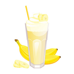 Banana milkshake decorated with banana slices and whipped cream.