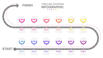 Infographic business template. 12 Months modern Timeline diagram calendar. Concept presentation.