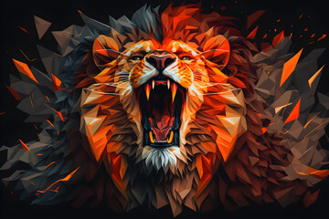 Fototapeta Abstract colorful polygon lion roaring Fierce, on fire. Fantasy illustration perfect for books, designs, posters.
Generative AI. obraz