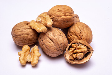 walnuts on white background