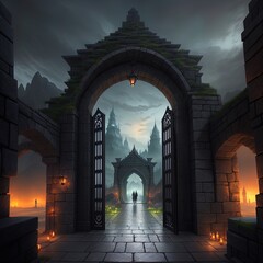 A gate leading to a mysterious and foreboding land. Great for dark fantasy, high fantasy, adventure, RPG. 