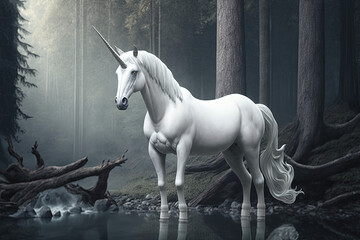 Obraz na płótnie Canvas Unicorn in magic forest. Ai generated