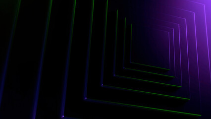 Abstract futuristic technological background with contrasting lights moving in a circle. Design. Endless geometric corridor.
