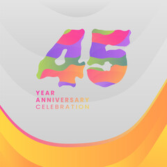 45 Years Annyversary Celebration. Abstract numbers with colorful templates. eps 10.