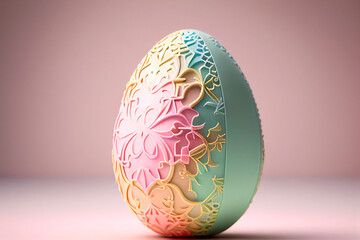 Easter egg painted in pastel colors. Copy Space. Generative AI