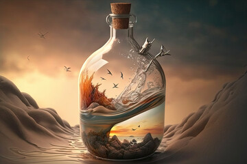 Nature in bottle. Saving good times. Ai generated.