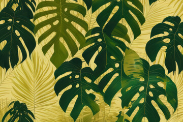 Fototapeta na wymiar Generative ai luxury gold tropical leaves background vector wallpaper design with golden line art