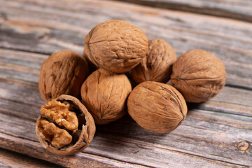walnuts on wooden table