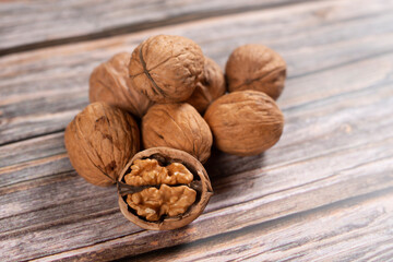 walnuts on wooden table